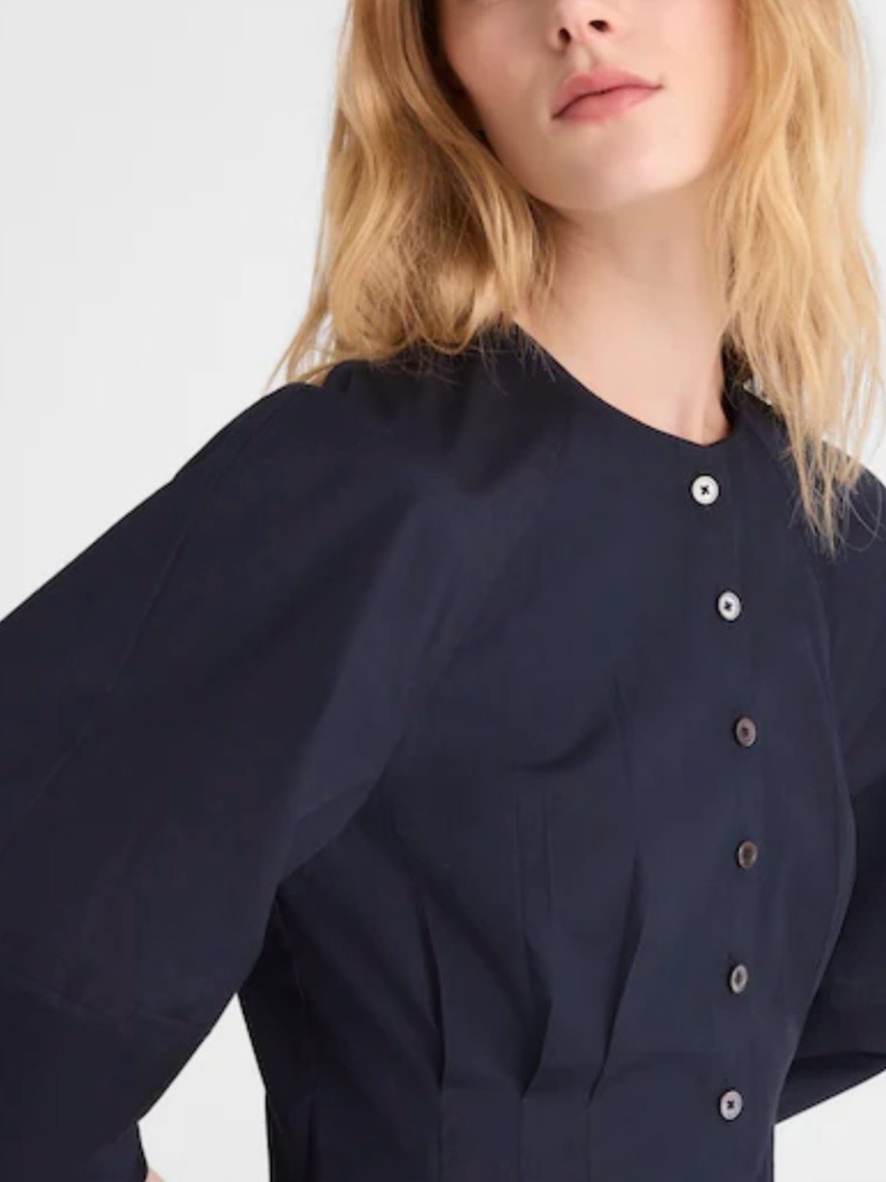 Madewell Sculptural Sleeve Navy Pleated Mini Dress Sz 6 - Picture 4 of 12